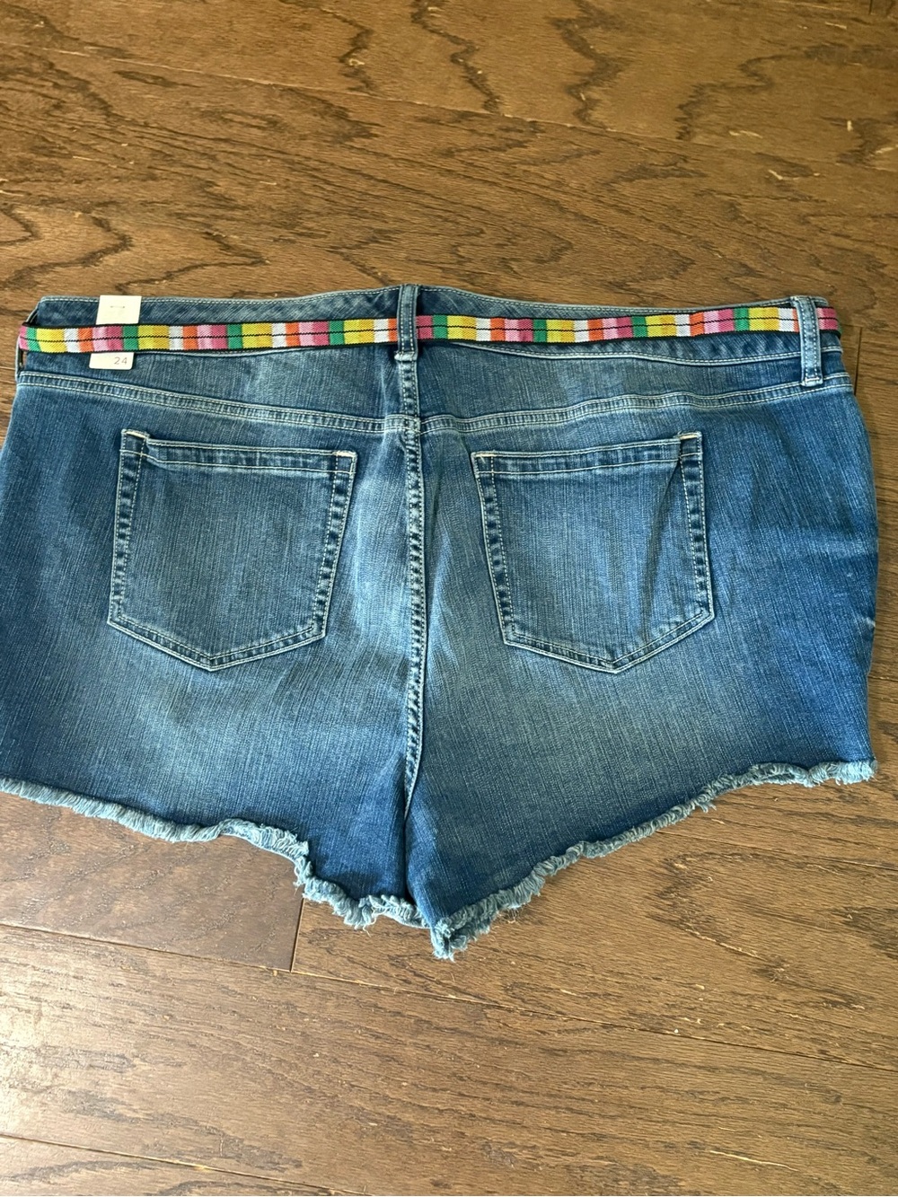 torrid Denim Cutoff Shorts with Multicolor Stripe Belt Sz. 24 - Picture 2 of 3